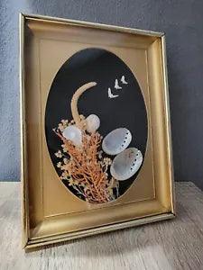 Vintage MCM Framed Shell & Dried Flower Arrangement