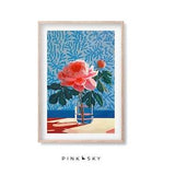 Pink Peony Bouquet in a Sunny Blue Room | Matisse Inspired Wallpaper with  Blooming Peonies in Glass Vase | 96T