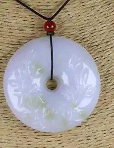 Certified Green 100% natural A jadeite peony flower Doughnut Pendant 07694a5??????????