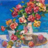 vintage painting, vintage oil, original painting, Roses, still life with roses, flowers, still life with flowers, still life