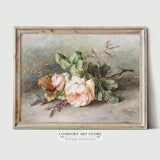 Vintage Roses Bouquet Wall Art Botanical Oil Painting Antique Printable Muted Rustic Flower Still Life Poster Nature Print Farmhouse Decor