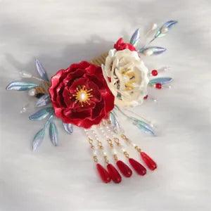 Peony Handmade Hairpin Hair Comb Kimono Hanfu Fairy Wedding Hairpin Tassels