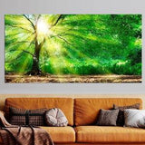 Forest wall art Extra large room decor Sunny photography print Wide Green Oversized wall art Canvas wall art Ready to hang New