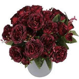 Artificial Peonies Silk Flowers, Burgundy Faux Peony Bouquet 4 Bundles Florals