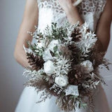 Winter Wedding Dried flowers Bridal bouquet preorder Rreserved roses Bridesmaids artificial bouquet corsage burlap Pine cones pampas grass