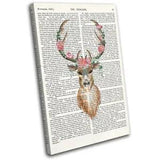 Stag Deer Flower Peony Book Animals SINGLE CANVAS WALL ART Picture Print