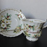 Christmas Rose December Cup and Saucer E & R Bouquet of the Month Series Golden Crown Bone China Collectible Service Tea Cup Roses Holiday