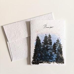Happy birthday , watercolor dark forest sunset on plantable seed paper or watercolor white paper