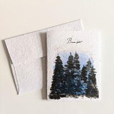 Happy birthday , watercolor dark forest sunset on plantable seed paper or watercolor white paper