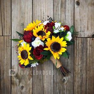 Sunflower Bouquet, Sunflower Wedding Bouquet, Boho Sunflower Bouquet, Burgundy Navy Sunflower Bouquet