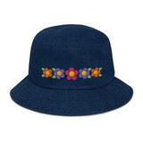 Embroidered Daisy Denim Women??s Bucket Hat. Summer sun, shade. Gift for mom, gardening hat, with colorful daisies.