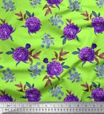 Soimoi Green Velvet Fabric Leaves & Peony Floral Print Fabric by-W0S