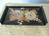 Hand Painted Cream Mums & Carnations Flowers Metal Dresser Jewelry Tole Tray