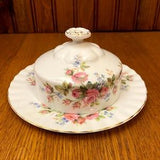 Royal Albert Moss Rose Covered Butter Dish with Under Plate