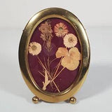 Vintage Framed Pressed Flowers Oval Gold Tone Frame Table Top Dresser Vanity