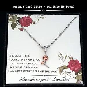 Gift From Dad - Silver Rose Gold Plated Carnation Charm Necklace | Message Card