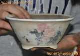 6.2'' Marked Chinese Yixing Zisha pottery painted peony statue flower plants pot