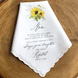 Mother of the Bride Gift, Sunflower Wedding Gift, Wedding Handkerchief, Personalized Gift, Mother's day, you are my sunshine, print- RBP