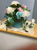Watering Can Silk Arrangement in White Pink, Ice Blue W/Ivy Handmade NEW 10"X11"