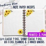 Planner Note Paper with Sunflowers - Happy Notes - Stationary for Disc Bound Planners -Sunflower Bliss Parchment Paper - Printed