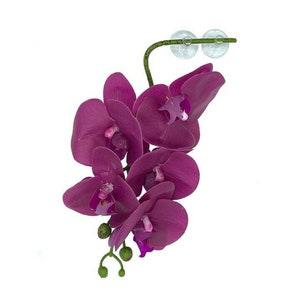 Deluxe Purple Orchid - Realistic Plastic Orchids - Artificial Plants for Terrarium - Easy to Clean Material - Suction Cup Hanging