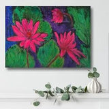 Original acrylic painting with pink water lily flowers, Colorful floral art
