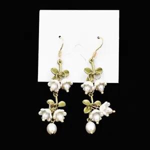 New Green & White Convallaria Majalis Lily Flower Pearl Ear Stud Dangle Earrings