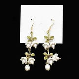 New Green & White Convallaria Majalis Lily Flower Pearl Ear Stud Dangle Earrings