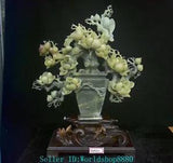 21.2'' China Natural Xiu Jade Jadeite Hand Carved Peony Flower Bird Sculpture