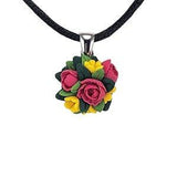 Petite Pink Peony Bouquet Black Cord Choker Necklace | Peonies Jewelry | Miniature Peony Necklace
