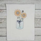 Sunflower Tea Towel, Embroidered Dish Towel, Summer Decor