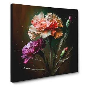 Carnation Flower Palette Knife Painting Canvas Print Wall Art Framed Large