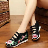 Chinese Style Ladies Shoes Peony Flower Embroidered Women Old Peking Cloth Dance