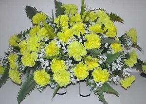 Summer Yellow Blue or Red Carnation Babys Breath Cemetery Memorial Grave Flower