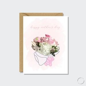 Mother's Day Card - Flowers, Bouquet, Roses for Mom, Mum, Mama, Wife, Pink Cute Floral