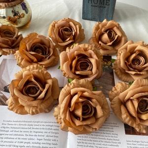 Toffee Artificial Rose Heads, 9cm Brown Silk Roses Head, Coffee Color Roses Head Set, Artificial flowers, Faux flowers 10-100pcs