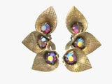 MID CENTURY VINTAGE CALLA LILY FLOWER UP THE EAR RED PINK AB RHINESTONE EARRINGS