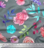Soimoi Cotton Poplin Fabric Leaves,Ranunculus & Rose Flower Print-Fkw