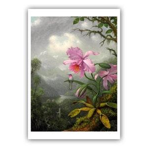 Martin Johnson Heade : "Hummingbird Perched on the Orchid Plant", 1901 - Museum Quality Giclee Print/Canvas - A4/A3/A2