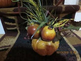 CERAMIC PUMPKIN FILLED WITH FRUIT-LEAVES-GRASSES--16" HIGH--#R11A-2
