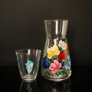 bedside water carafe, bouquet of roses, hand painted