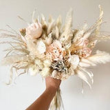 Light pastel rose and pampas grass bouquet, Light rustic wedding flowers, Pampas grass bridal bouquet, Wedding bridal bouquet