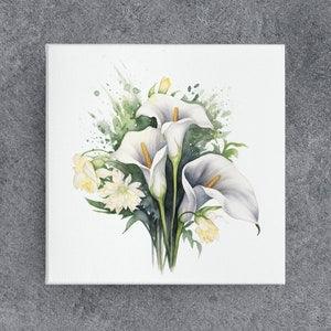Calla Lily Canvas Wall Art, White Flowers Watercolor Painting, Floral Home Office Decor, Nature Housewarming Gift, Gift for Gardeners
