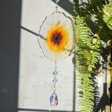 sunflower floral suncatcher with citrine crystals, home decor, window prism, housewarming gift, rainbow maker, crystal sun catcher