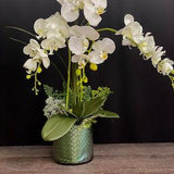 White Faux Orchid, Real Touch Orchid With Crystal Cut Vase, Centerpiece Bowl,Silk Orchid Arrangement, Orchid Table Arrangement,Orchid Floral