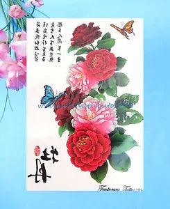 tattoo body art butterfly peony flower 8.25" large temporary tattoo