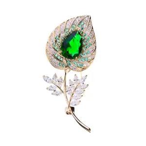 Gold Plated Green Clear Cubic Zirconia CZ Calla Lily Flower Brooch Pin