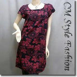 Classy Peony Flower Print Pocket Frock Tunic Dress Red Black Blue S