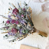 Lavender & Eucalyptus and Purple Roses Wedding Bouquet l Dried Flowers Bouquet l Boho Bridal Bouquet l Gift For Her