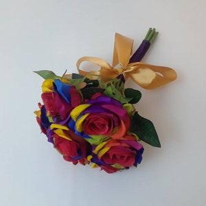 Rainbow Rose, Rainbow Rose Bouquet, Rainbow Silk Flowers. Choose your ribbon